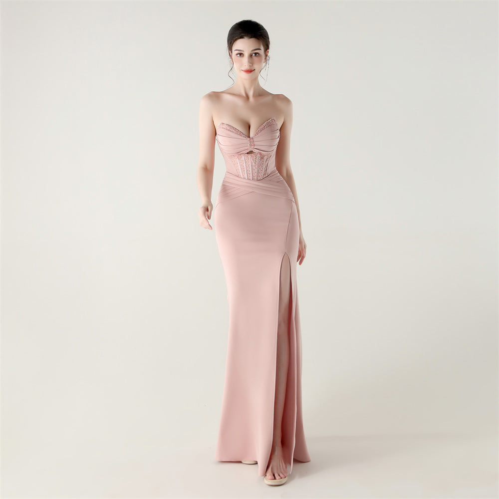 Boning Corset Lace up Waist Controlled Wrapped Chest Pleated Hollow Out Cutout out Cocktail Wedding Red Carpet Evening Dress Pink
