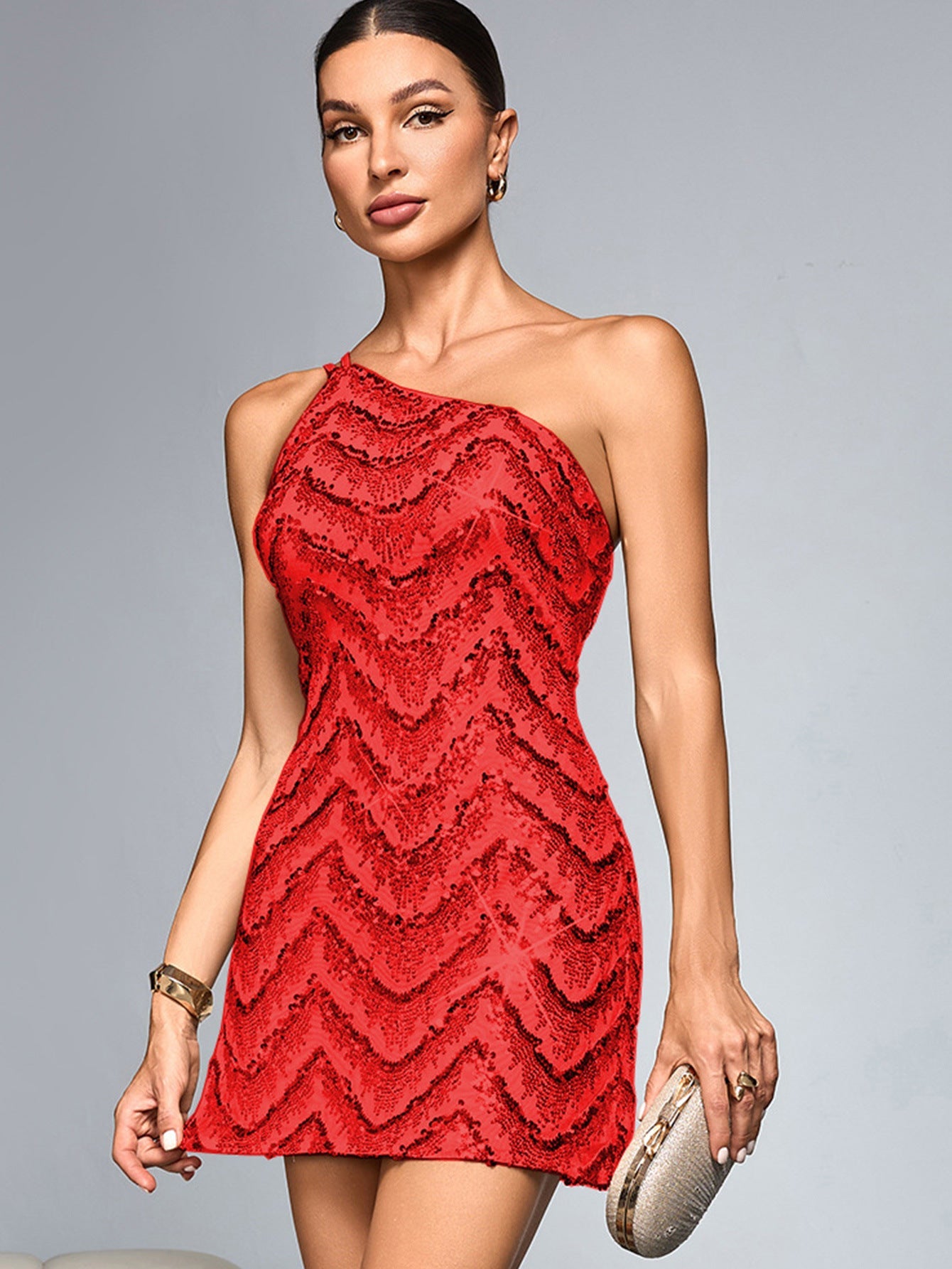 Sexy Sequin Sling Dress Short Dress Women Clothing Party Dress Red