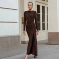 Autumn French Dress Maxi Dress Women Textured Waist Slimming Evening Dress Dark Brown