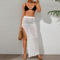 Sexy Hollow Out Cutout out See through Beach Skirt Solid Color Crocheted High Waist Slit Vacation Maxi Dress One Size White