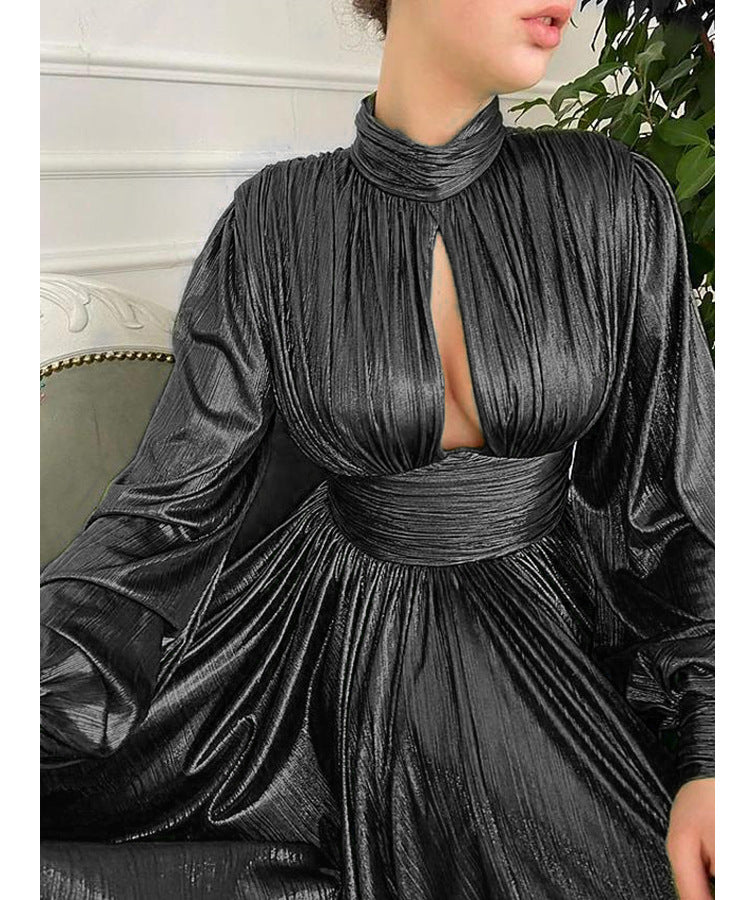 Spring Summer Popular Color Tight Waist Halter Large Swing Sexy Avocado Green Dress Maxi Dress for Women Black