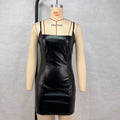 Sexy Sling Dress Women Clothing Summer Slim Hip Dress Faux Leather Black