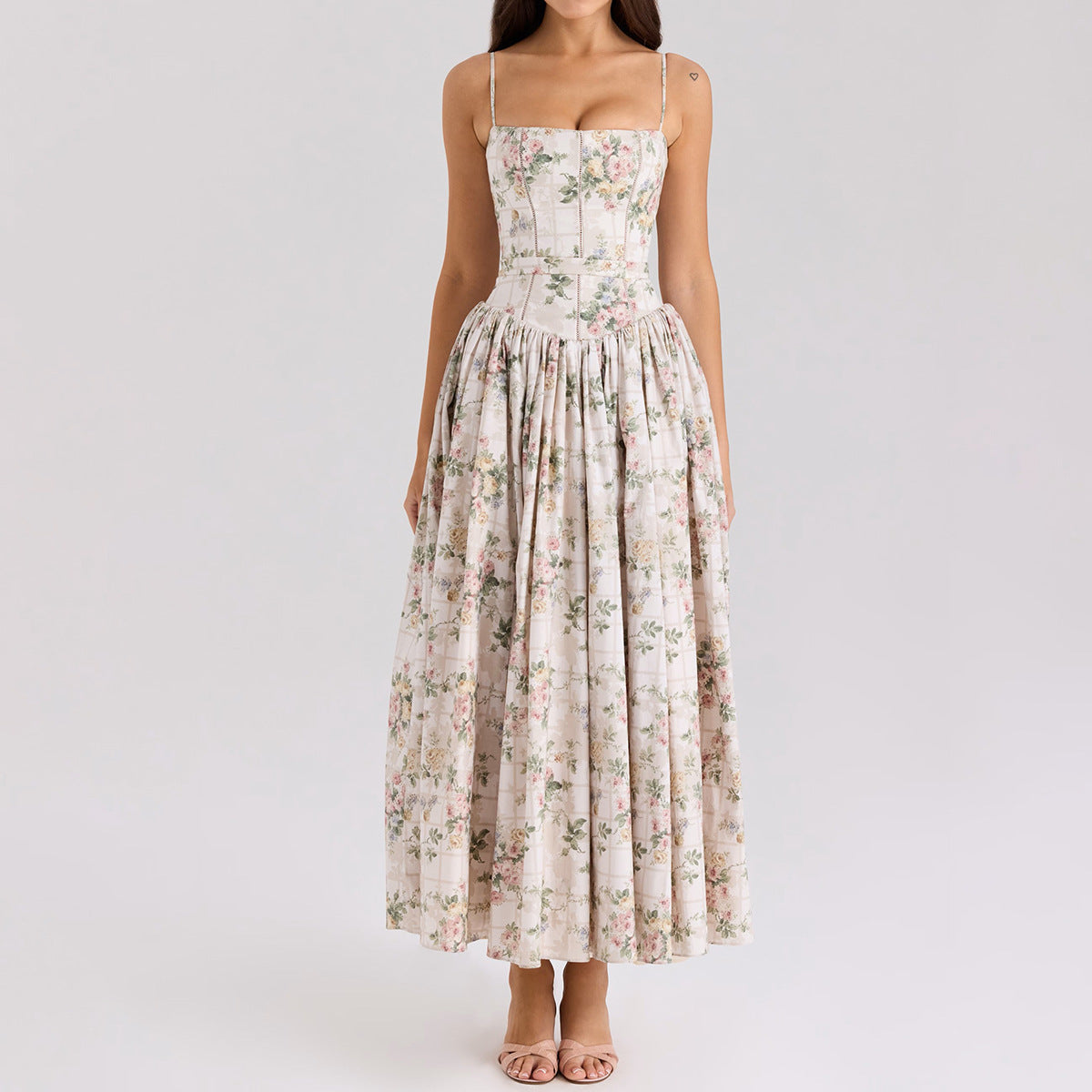 Sexy Printing Slip Dress Summer Slim Fit Backless Maxi Dress Elegant High Sense Summer Beautiful Dress Beige print