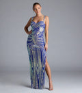 High End Sequined Pattern Sexy Sling Dress Cocktail Evening Dress Performance Dress Blue