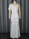 Unique One Shoulder Beaded Sling Party Dress Lotus Lining Cocktail Sheath Dress White