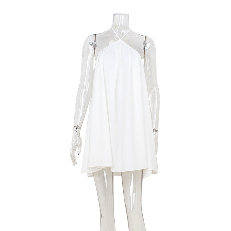 Halter Short Dress Goddess Summer Graceful Fashionable Loose Niche Clock Type Halter Dress White