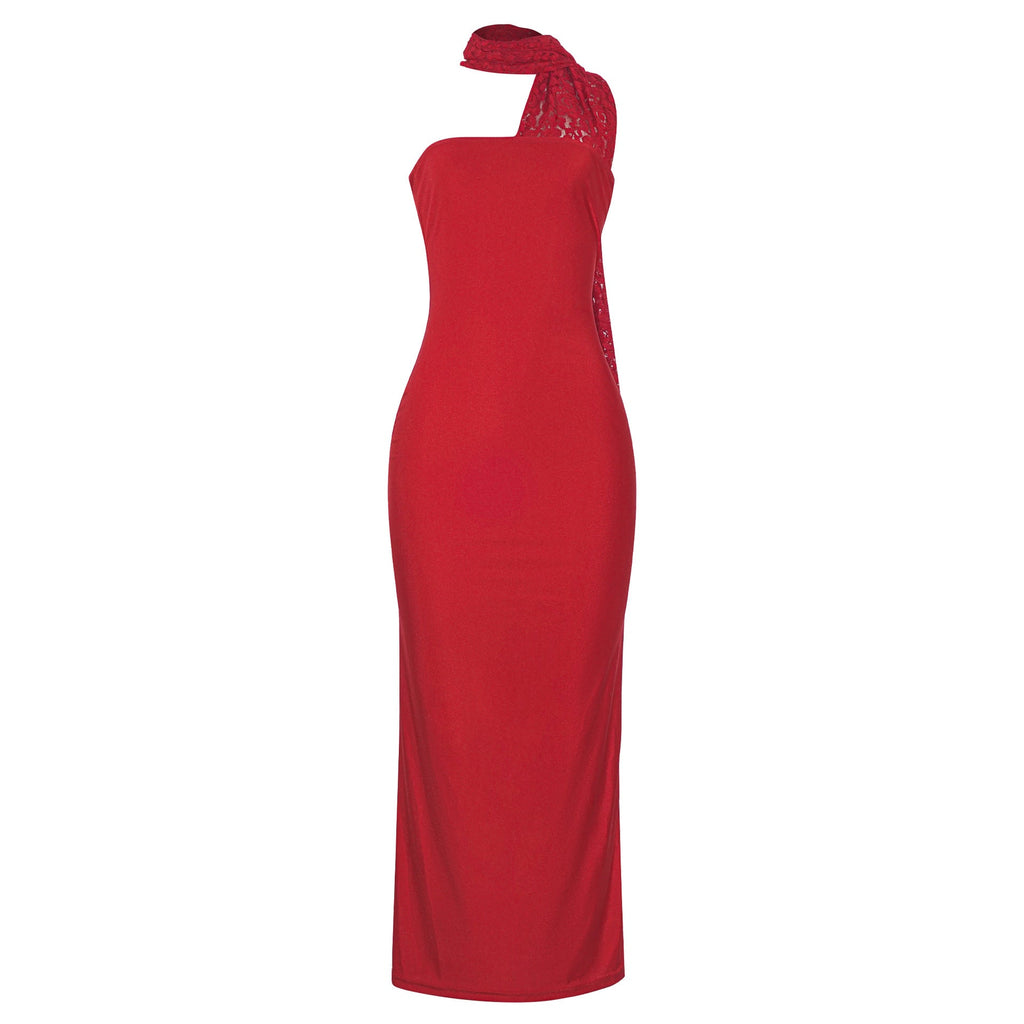 Spring Niche Sexy Tube Top Tight Halter Sheath Dress Cocktail Party Catwalk Red