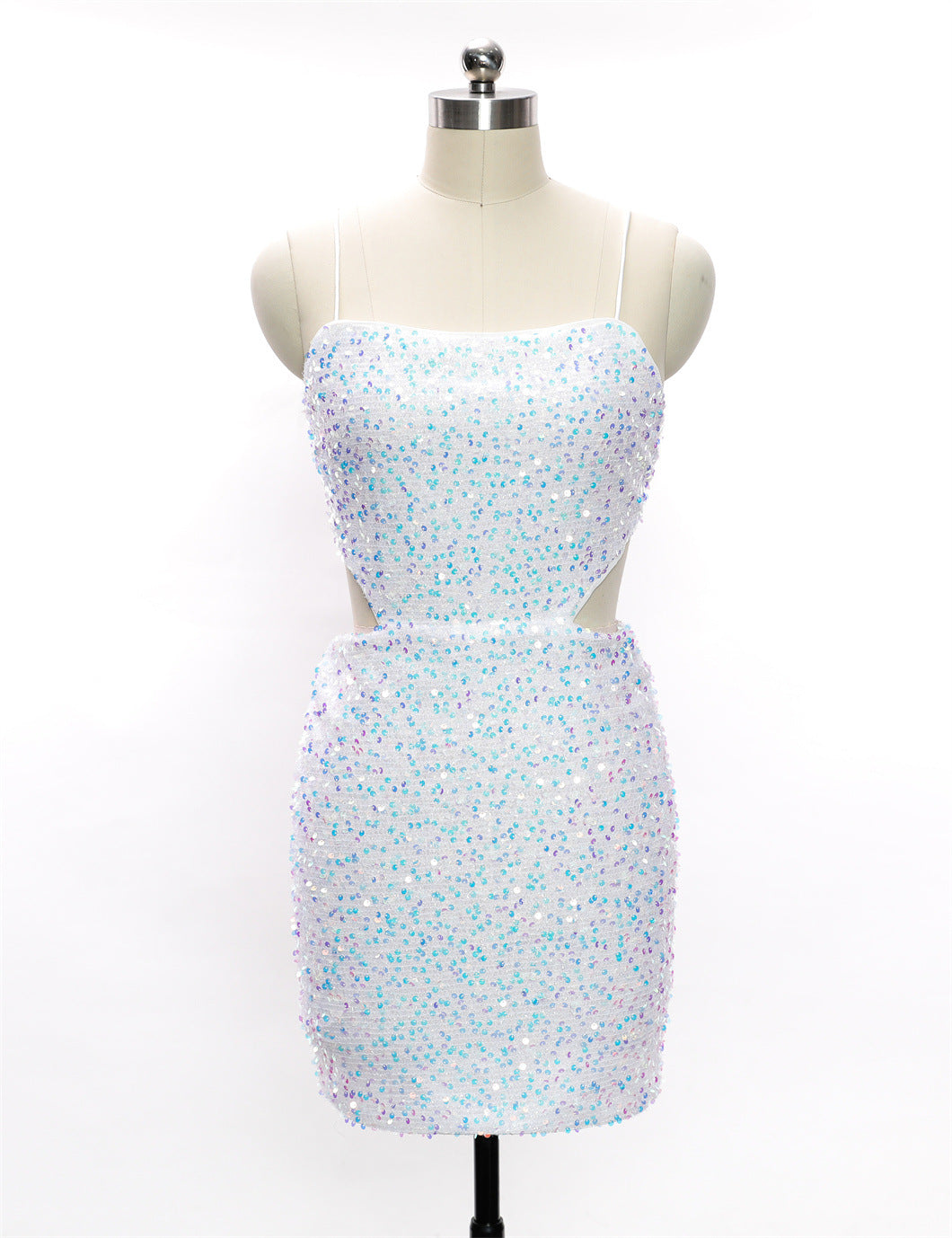 Summer Sexy Dress Solid Color Strap sexy Sequined Short White