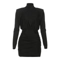 Fall Sexy Slim Fit Turtleneck Long Sleeve Narrow Short Solid Color Dress Black