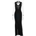 Summer Elegant Ribbon Women Dress Sexy Backless High Slit Ruffled Slim Dress Black