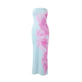 Women Clothing Summer Sexy Bandeau Slim Fit Printing Color Contrast Backless Sheath Dress Green