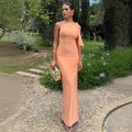 Women Wear Summer Single Shoulder Ribbon Solid Color Dress Orange Pink