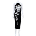 Sexy Sleeveless Halter Slim Print Dress Maxi Dress Women Black