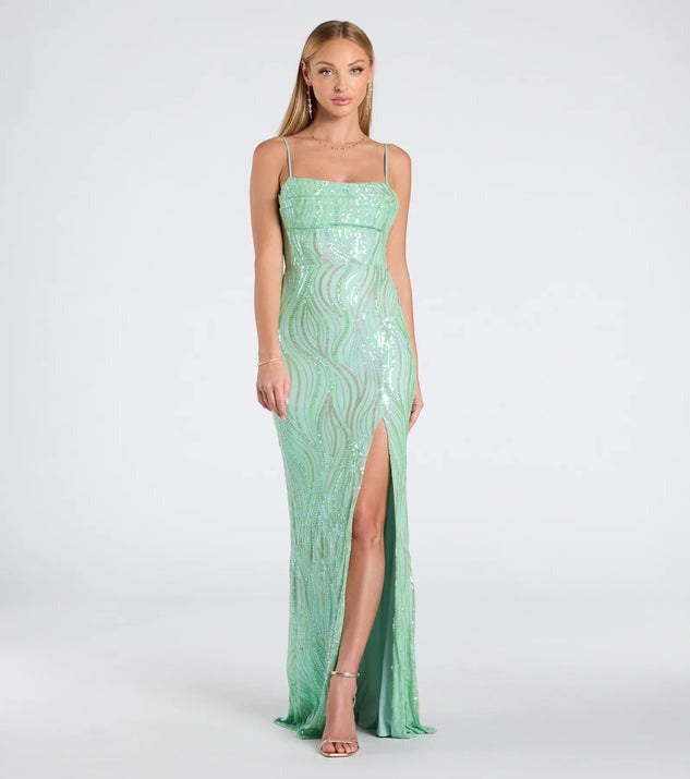 Dress Sexy Sling Backless High Slit Sequ Socialite Dress Light Green