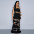 Sleeveless Dress Tribute Stitching Mesh Drilling Solid Color Dress Women Sexy Dress Black