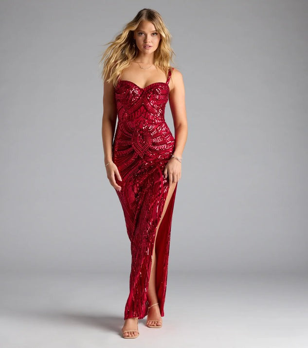 High End Sequined Pattern Sexy Sling Dress Cocktail Evening Dress Performance Dress Red