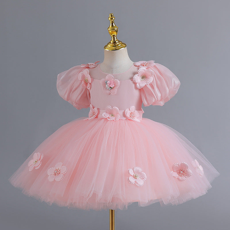 Girls' High-end Flowers Fashionable Dress Pink