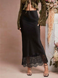Skirt Lace Stitching Satin Satin Skirt Socialite Women Clothing Black