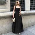Women Clothing Summer Sexy Backless Zipper Slim Fit Waist Shoulder Strap Dress Black