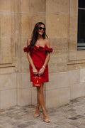 Women Clothing Advanced Sense Red Floral Bandage One Piece Dress Red