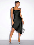 Satin Sling Dress Spring Summer Evening Dress Satin Sexy Women Clothing Black