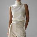 Knitted Sleeveless Vest Autumn High Neck Vest Sweater Minimalist Vest Top Women White