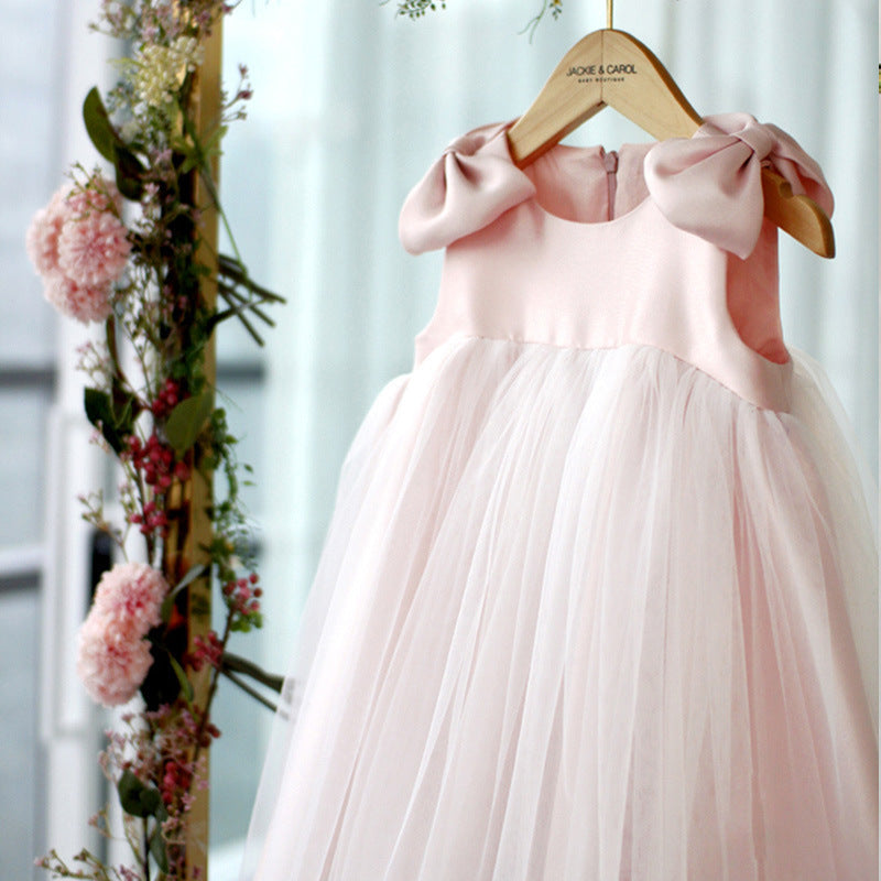 Baby Girl Princess Dress Flower Girl Wedding Puffy Yarn Dress Pink