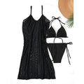 Swimsuit Women Split Solid Color Dress Three Piece Bikini Sexy Lacing Set Black