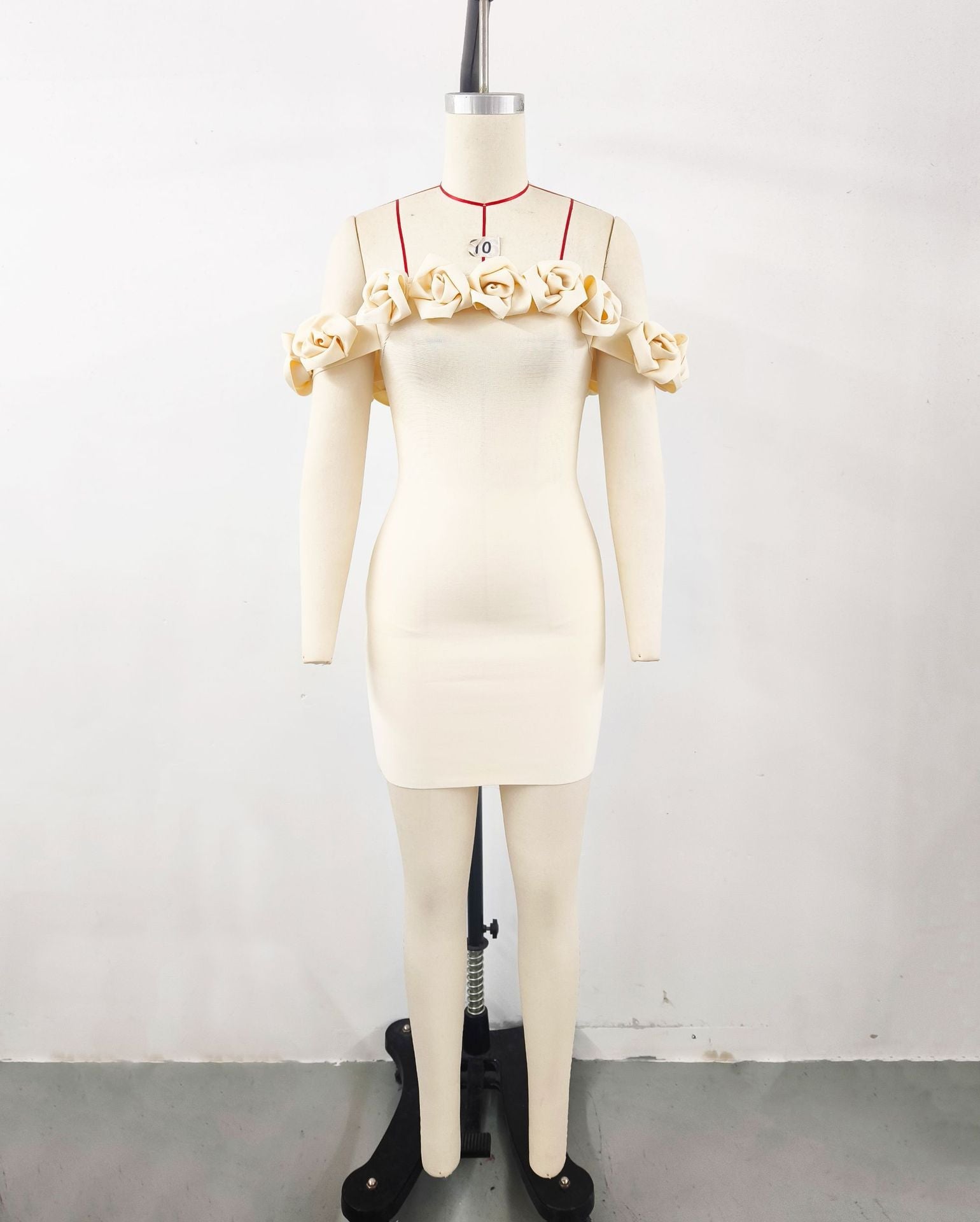 Women Clothing Advanced Sense Red Floral Bandage One Piece Dress Apricot