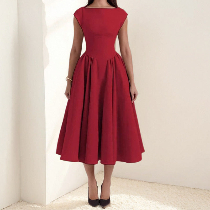 Spring French Sexy Elegant Waist Slimming Sleeveless Back Hollow Out Cutout Dress
