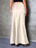 Satin Skirt Autumn Winter Simple A line Long Skirt Women Clothing Apricot