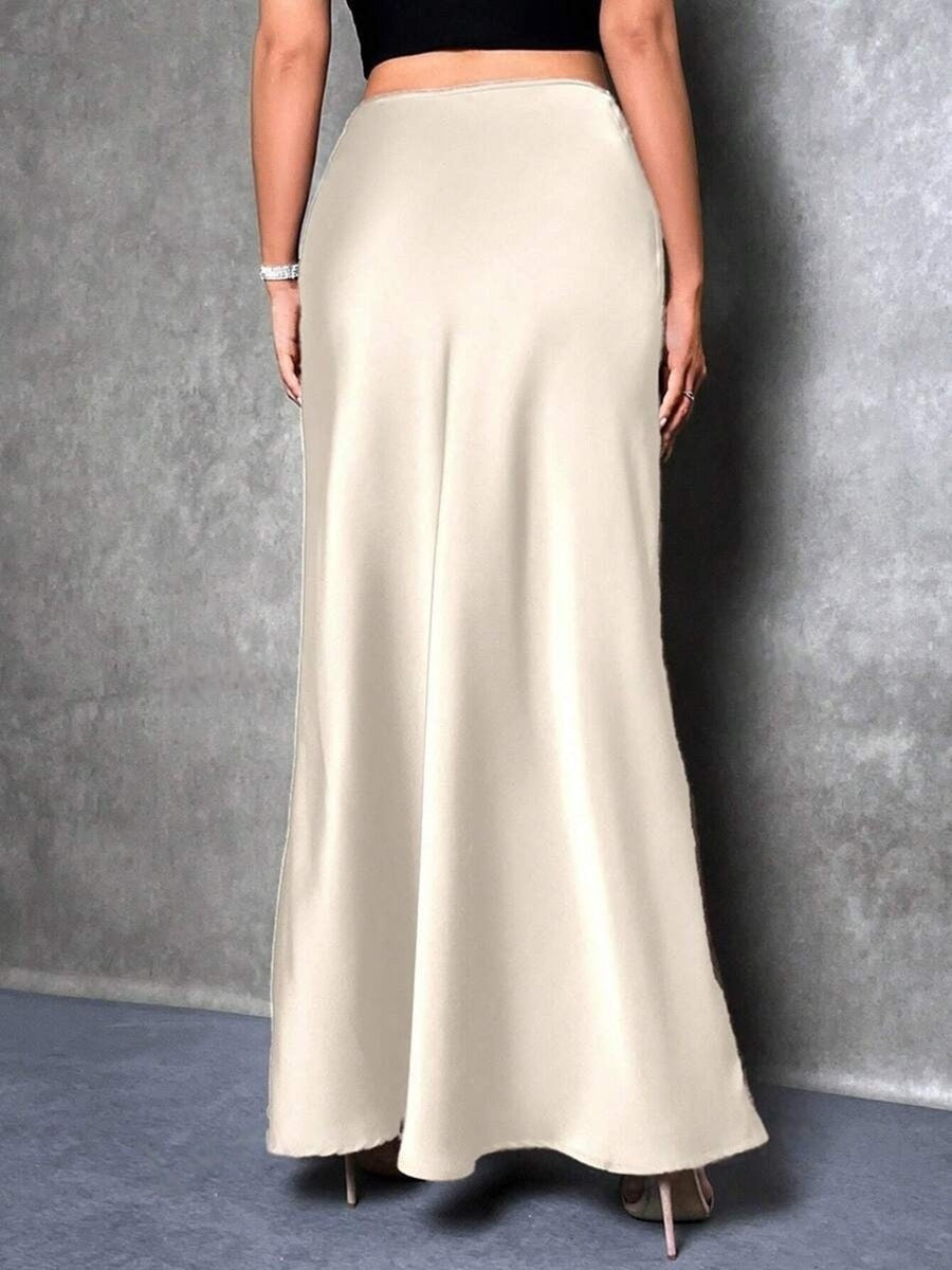Satin Skirt Autumn Winter Simple A line Long Skirt Women Clothing Apricot