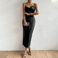 Summer Women Clothing Sexy Backless Satin Strap Dress Party Dress Black