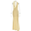 Summer Elegant Halter Deep V Plunge Dress Sexy Backless Sheath Dress Yellow