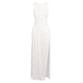 Hip Dress Summer Solid Color Dress round Neck Sleeveless Split Irregular Asymmetric Maxi Dress White