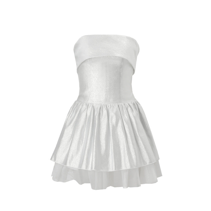 Women Clothing Spring Sexy Elegant Lady off Shoulder Tube Top Short Type Dress Women White