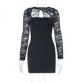 Lace Stitching Long Sleeve Slim Fit Sheath Dress Women Arrival Sexy Dress Black