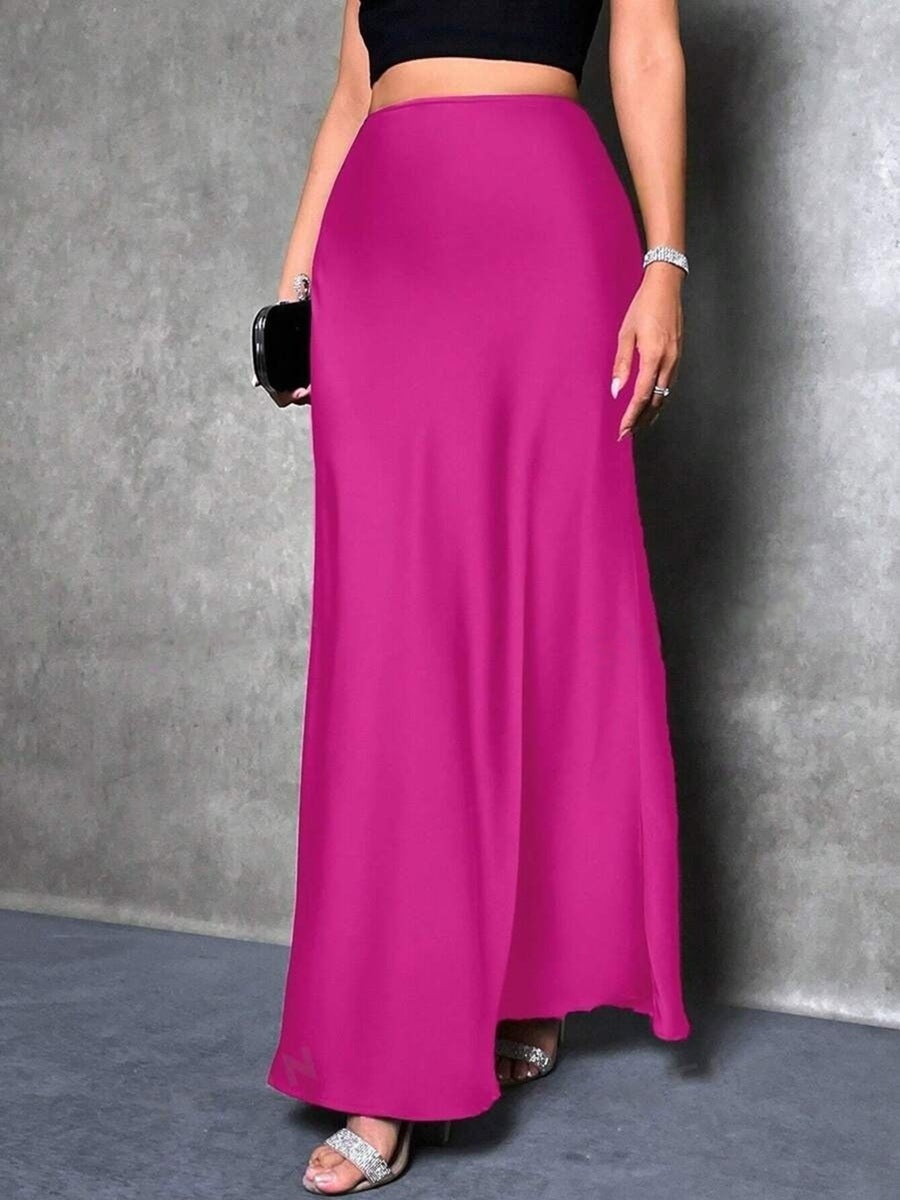 Satin Skirt Autumn Winter Simple A line Long Skirt Women Clothing Coral Red