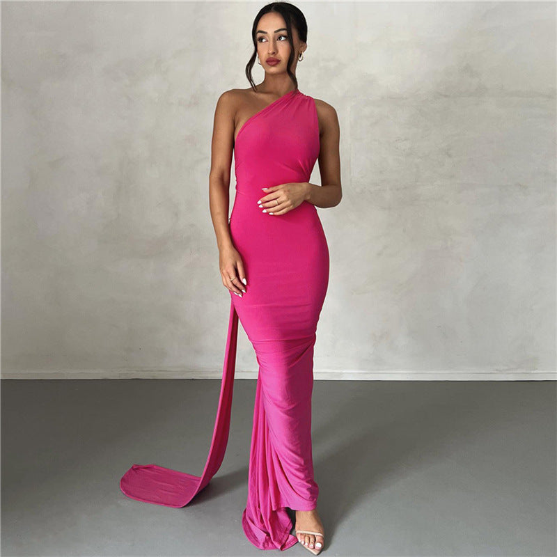 Summer Women Clothing Sexy Backless Halter Sheath Slim Fit Evening Dress Dress for Women Coral Red