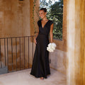 Women Dress Solid Color V neck Sexy Long Fishtail Dress Black