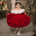 Christmas Princess Dress Children Autumn Long Sleeve Retro Red
