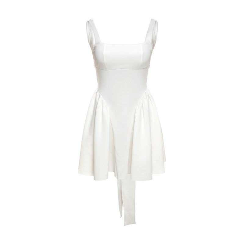 Summer Women Sexy Backless Lace up Bow Evening Dress Women White