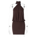 Women Clothing Summer Sleeveless Halter Bandage Sexy Backless Skinny Sheath Dress Coffee