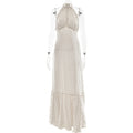 French Halter Polka Dot Satin Dress Sexy Elegant Backless Waist Trimming Dress White