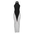 Summer Women Clothing Sexy Halter Backless Pleated Contrast Color Slim Fit Sheath Dress Black