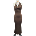 V neck Elegant Halter Dress Women Summer High Grade Sexy Sheath Dress Coffee