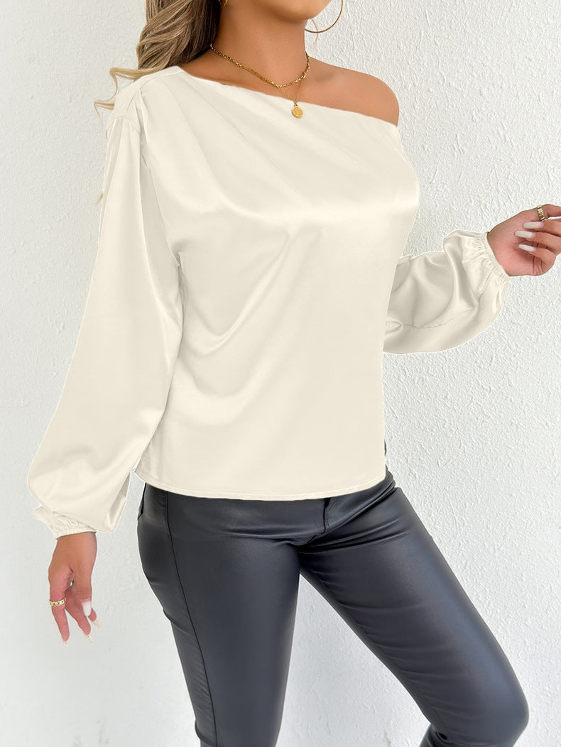 Women Clothing Summer Satin Shirt White Women Long Sleeve Satin Shirt White