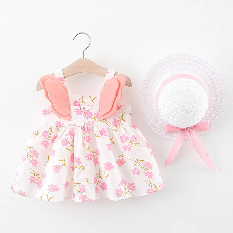 Summer Big Dot Wings Princess Dress with Hat Small Pollen 80