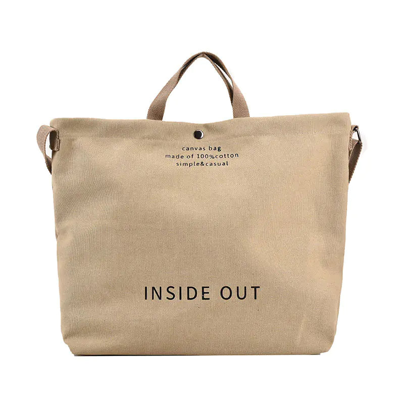 Large Capacity Canvas Letters Tote Bag for Women Light Khaki
