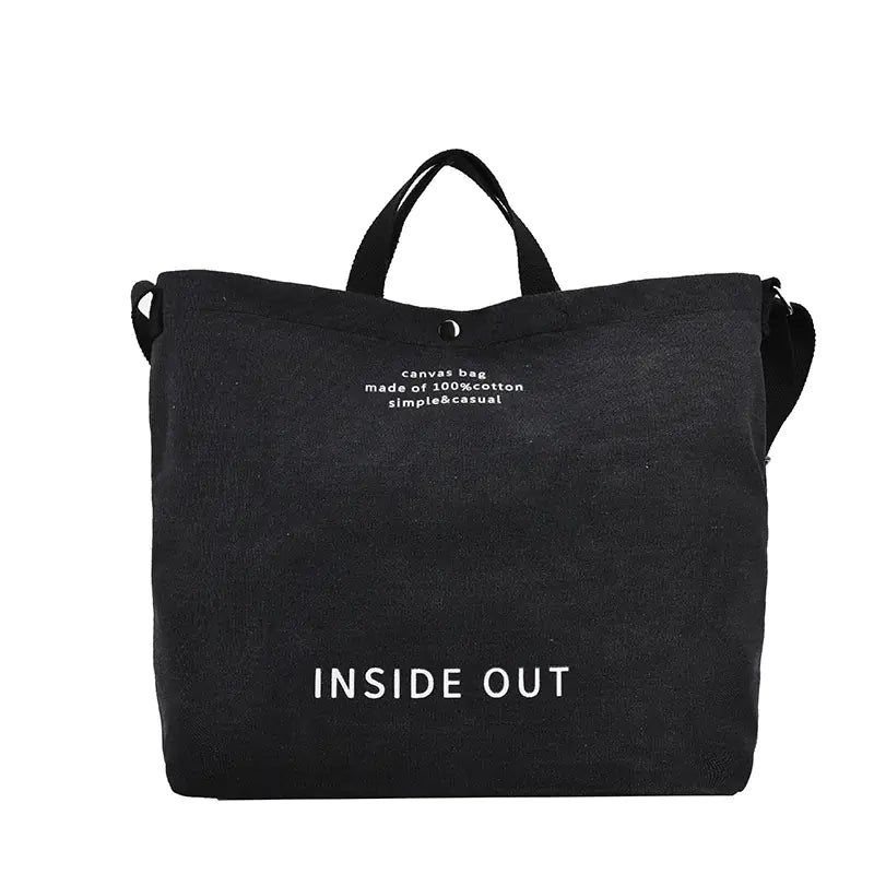 Large Capacity Canvas Letters Tote Bag for Women Black